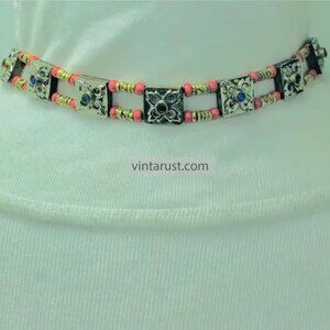 Bohemian Ethnic Necklace, Gypsy Choker With with Colorful Beads and Metal